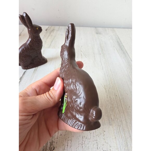 Vintage ceramic chocolate Faux bunny rabbit statue figurine Easter decor - Picture 8 of 9